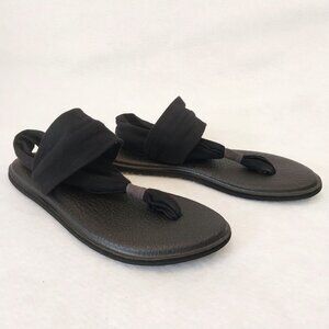 Sanuk Comfort Sandals Womens 8 Black Yoga Mat Slingback Cushioned Flat SWS10001.